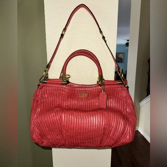Coach Bags Coach Madison Gathered Carrie Tote Coral 2281